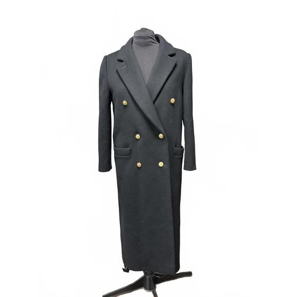 Women's Vintage Black Double-Breasted Long Trench Coat 100% wool‎ size XL - Picture 3 of 11